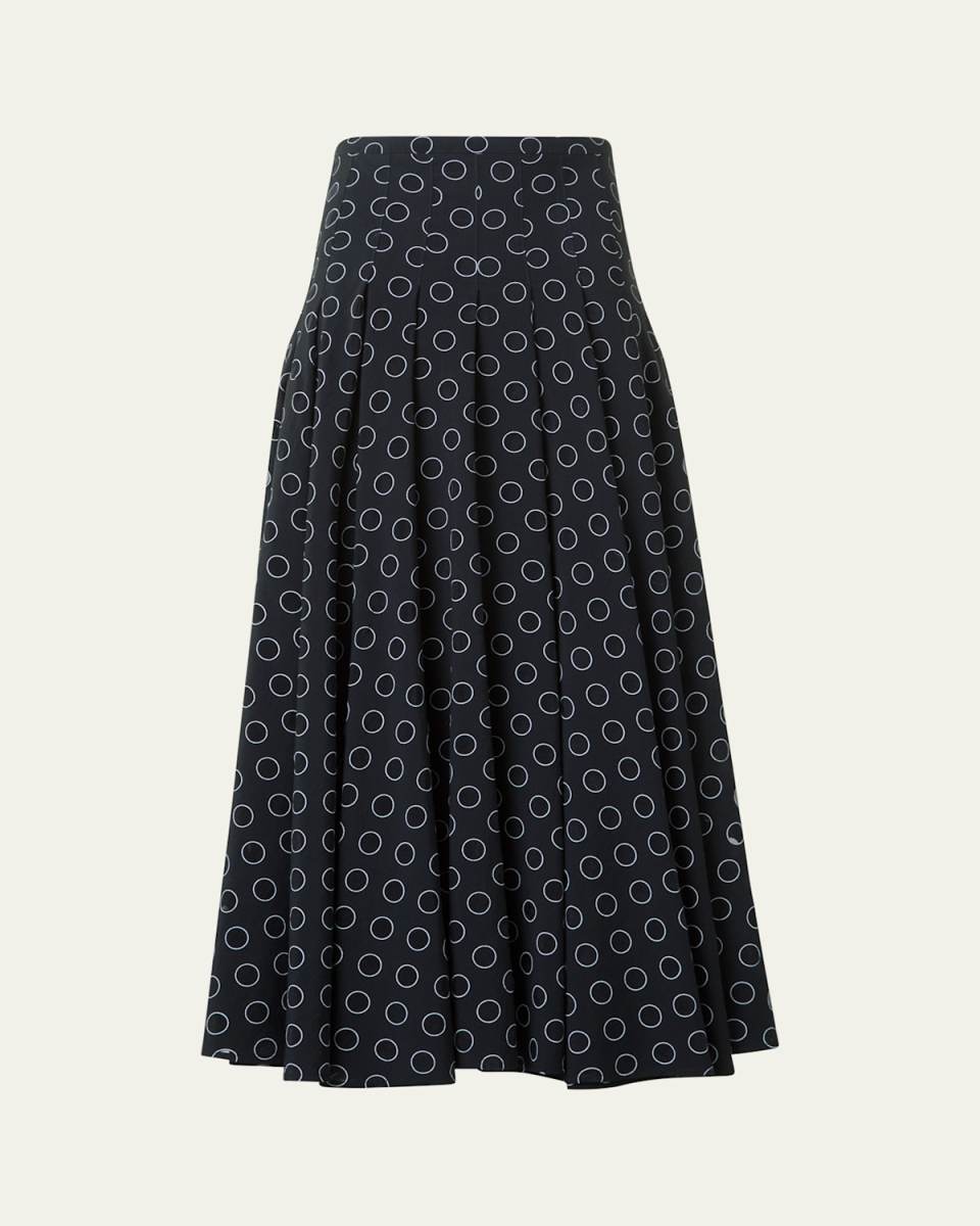 Polka Dot Organzino Flared Pleated Skirt
